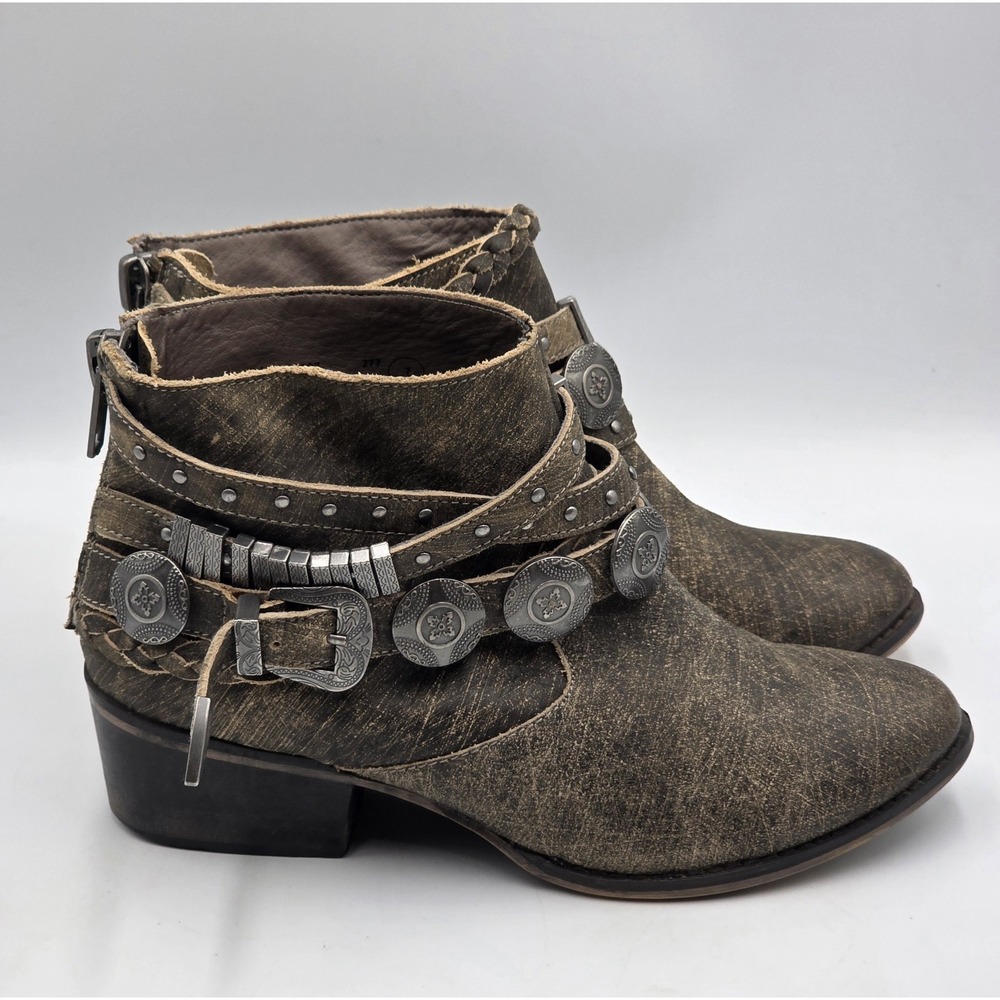 Naughty Monkey Anchorage Womens Size 7 Brown Gray Ankle Boots Buckle Western - Picture 4 of 12